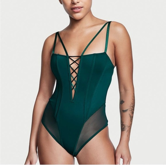 Victoria’s Secret Green Lace Up Corset Bodysuit (NWT) - Picture 2 of 6